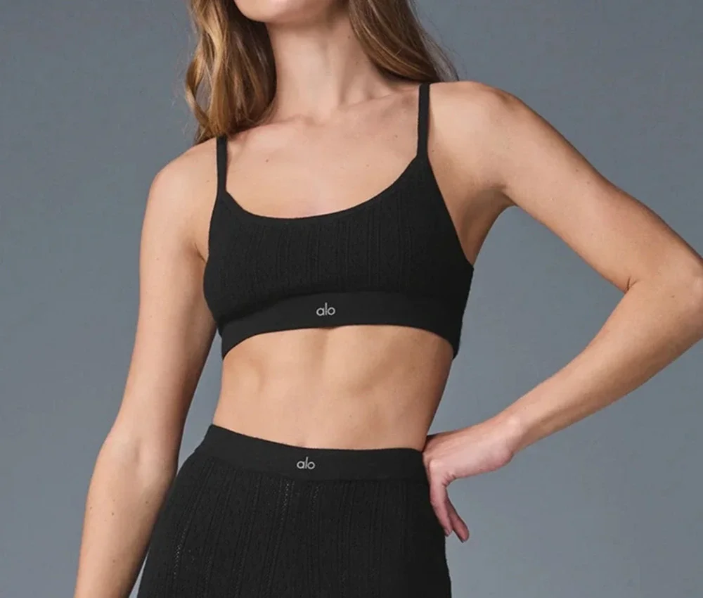 Alo Yoga Pointelle Sweater Be Mine Bra Bralette Black Small